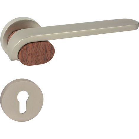 Domino poignee de porte roll r m91 bois pz poignee avec plaque pz pour cylindre profile nickel satinechene