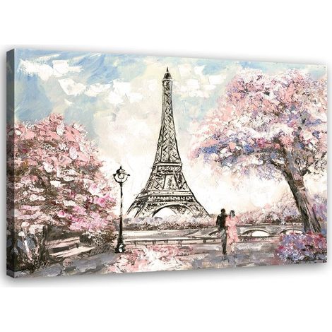 Quadro su tela, Torre Eiffel di Parigi rosa come dipinto - 60x40 (1/5)