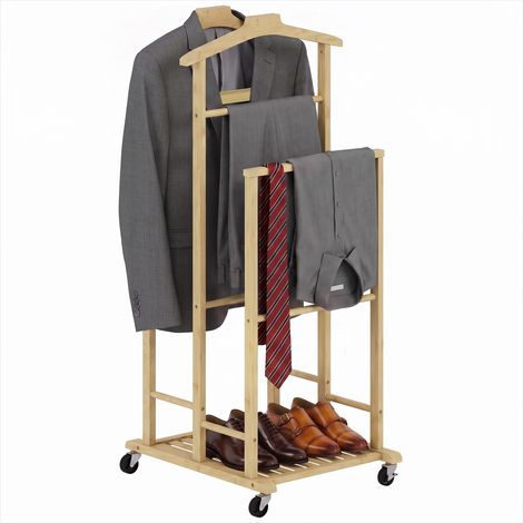 Porte-manteau sur pied en bambou chêne avec roulettes (1/5)