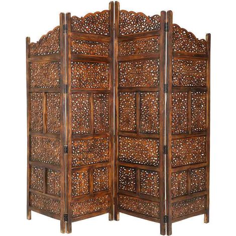 Biombo de madera artesanal marrón 50(x4)x2x180h cm