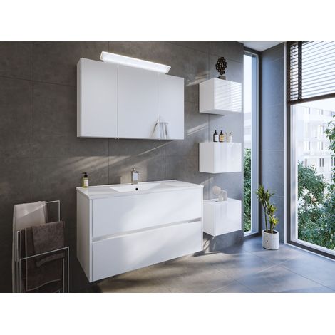 Badmöbel Set Taifun 3tlg. 100 cm mit Spiegelschrank und 3er Boxen weiß Hgl