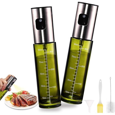 Lot de 2 vaporisateurs d'huile de cuisine, vert 100 ml avec échelle, vaporisateur d'huile en verre avec protection UV, adapté aux grillades (1/5)