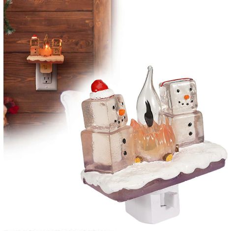Weihnachts-LED-Nachtlicht Schneemann Lagerfeuer Flackerndes Glühlicht Stecker Weihnachtsdekoration 4 Zoll Kristall
