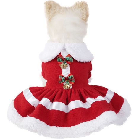 Costumes de Noël pour chiens, robes pour chiots, robes de Noël à clochettes, costumes de Noël pour chats et vêtements d'hiver pour animaux de compagnie. Taille XL : longueur du dos 43 cm, tour de poit (1/2)