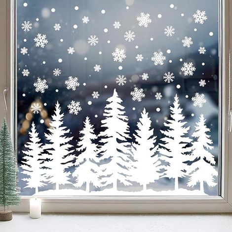 Stickers Sapin de Noël, Autocollants Électrostatiques Blancs Réutilisables, Décoration de Noël pour Fenêtres, Portes, Vitres ou Miroirs, Déco Intérieure et Vitrine Commerces Hiver (1/5)