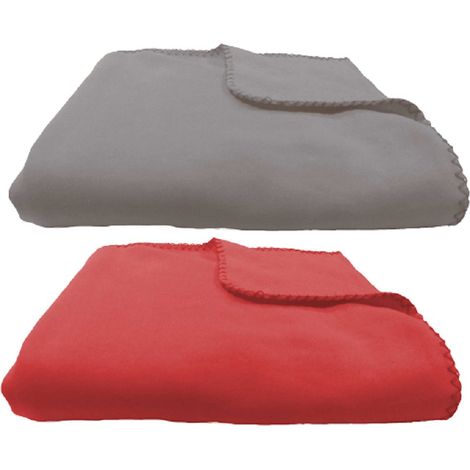 Lot 2 plaids gris et rouge polyester 130x150cm (1/4)