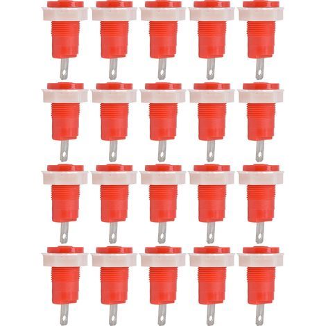 Lot de 20 bornes de raccordement à douille banane en laiton, sécurisées pour le soudage, avec mise à la terre, 4 mm, 402 1 kV, 32 A (rouge). (1/5)