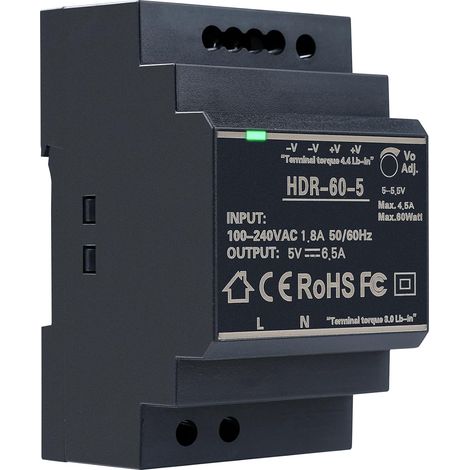Alimentation sur rail din 5V DC6.5A 32.5W transformateur alimentation pour rail din tension d'entrée AC100V/240V alimentation à découpage industrielle HDR-60-5 (1/5)