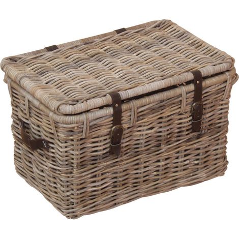 Décoshop26 – Coffre de rangement en rotin kubu gris – Dimensions 62x42x37 cm – Tissé à la main avec couvercle à charnière – DEC05019 (1/2)
