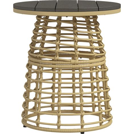 Table basse de jardin Bois naturel Résine tressée imitation rotin 45x45x50 cm