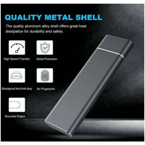 Disque dur externe SSD 2 To – USB 3.0 haute vitesse – Antichoc en aluminium – Ultra mince et portable pour stockage vidéo