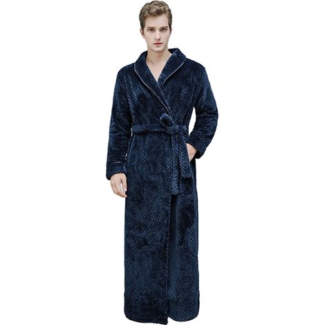 1 peignoir long en polaire pour homme, doux et chaud, avec capuche double épaisseur, ceinture à nouer fixe, poches spacieuses, idéal hiver maison (1/5)