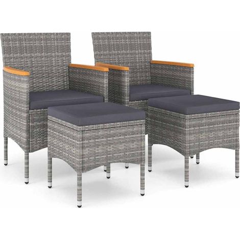vidaXL Juego de silla de jardín y taburete 4 piezas ratán PE gris (1/2)