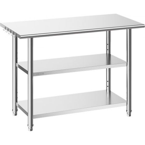 Gastronomie Arbeitstisch 1219 x 610 x 864 mm, Edelstahltisch mit 3 Ebenen & Höhenverstellbaren Ablagen Belastbarkeit Top 245 kg & 2 Unterablagen je 204 kg Vorbereitungstisch für Restaurant (1/5)