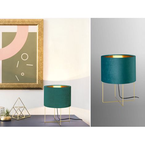 LED Tischlampe mit Lampenschirm Samt Türkis - innen Gold, Höhe 32cm (1/5)