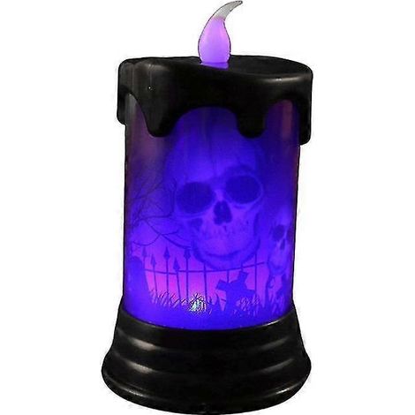Bougies sans flamme d'Halloween, bougies LED sans flamme d'Halloween - Bougies piliers LED en cire véritable, à piles, lumière chaude, avec décor de château et de sorcière, taille S (1/5)