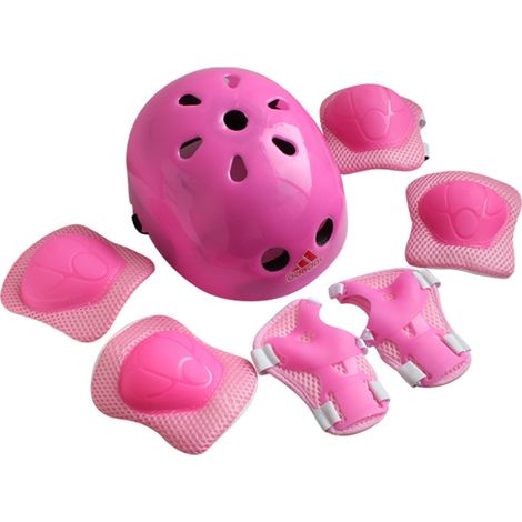 Ensemble de protection vélo enfant 7 pièces casque genouillères coudières protège-poignets skateboard roller rose (1/5)