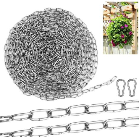 10 M Chaine Acier Inoxydable 304, Chaîne Acier Galvanisé, Chaine Acier Inoxydable Bricolage, 3.2 mm Chaine Acier, Pour Corde à Linge/Plantes Suspendue (1/5)