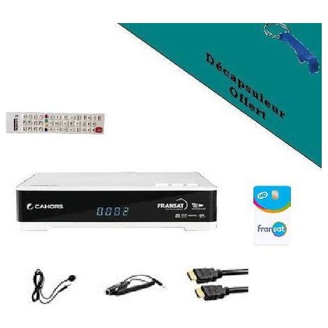 CAHORS Récepteur satellite HD + Carte FRANSAT + Câble HDMI + Câble 12V + Déport IR HD ME