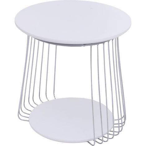 Table basse MCA HWC-P60, table d'appoint, table basse, table de salon, métal MDF ronde Diam. 50 cm- blanche