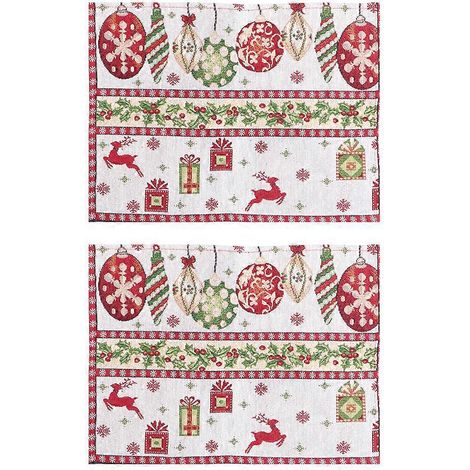 Lot de 2 sets de table à motifs de Noël, tapis isolants et créatifs pour la décoration de table-42x34cm (1/3)
