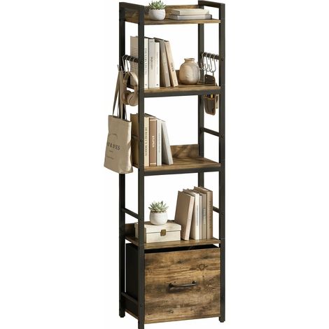 CHICFURN Libreria 4 livelli 39 x 26 x 136,5 cm legno e metallo marrone con cassetto (1/5)