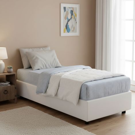 Talamo Italia Cama individual Alessandra, Cama contenedor con tapizado en ecopiel, 100% Made in Italy, Apertura frontal, con colchón Cm 90x190 incluido, Blanco, con embalaje reforzado (1/5)