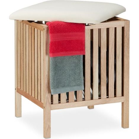 Walnut wood washing basket with seat