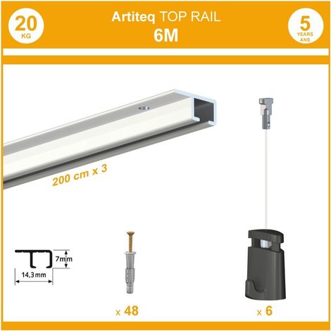 Pack 6 mètres cimaise Top Rail couleur Blanc - Cimaise rail plafond pour suspension cadres et tableaux (1/5)
