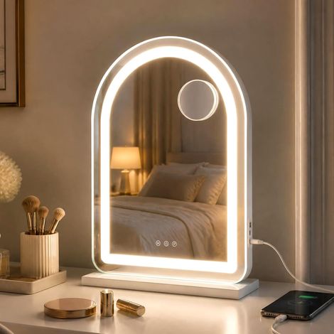 COSTWAY Miroir Maquillage Lumineux Hollywood 55 x 40 cm, Grossissant 10x (1/5)