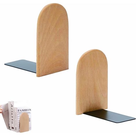 Lot de 2 Serré Livre en Bois de Hêtre Serre-Livre Supports de Livre (1/5)