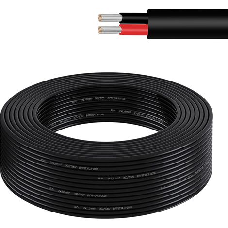 20 mètres de câble à 2 conducteurs 17 AWG, câble flexible en cuivre étamé toronné 2x1,0 mm², câble électrique basse tension 5V/12V/24V/300V pour bandes LED, automobile, extérieurs et bricolage (1/5)