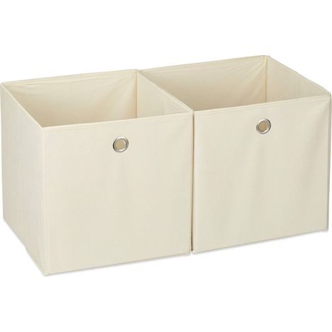 Relaxdays Set da 2 Cestini Porta-Oggetti, Quadrati, per lo Scaffale, Scatole a Forma di Cubo, 30x30x30 cm, Beige (1/5)