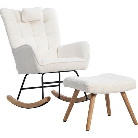 Sillón balancín blanco ergonómico 92 cm con cojín y reposapiés, 65 cm de ancho (1/5)