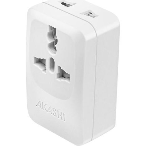 Adaptateur de Voyage - AKASHI - USB et USB C - 15W - Prise Type A - Compact et Léger