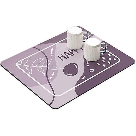 Tapis égouttoir de cuisine 30 x 40 cm, super absorbant, pour la vaisselle - Joyeux/Violet (1/2)