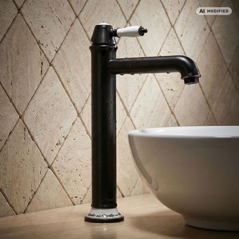 PaulGurkes Robinet de lavabo Long pour lavabo sur plan Nostalgie Rétro Noir (1/5)
