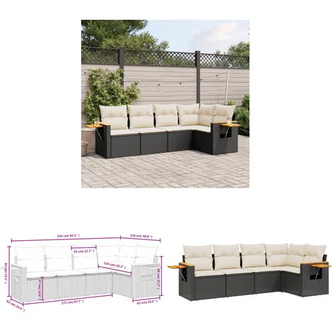 5-tlg. Garten-Sofagarnitur mit Kissen Schwarz Poly Rattan - Gartenmöbel - Outdoor Möbel - Rattan Sofa - Lounge Set - Esszimmergarnitur - Home & Living (1/3)