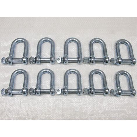 x10 12MM Galvanised Commercial Dee Shackles - Chain Connector Caravan Tether (1/2)