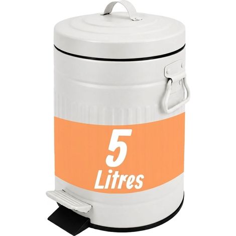 Relaxdays Cosmetic Bin, 5 Litre, Retro Design, Soft-Close Lid, Removable Inner Bin, Metal, Bathroom Bin, White (1/5)