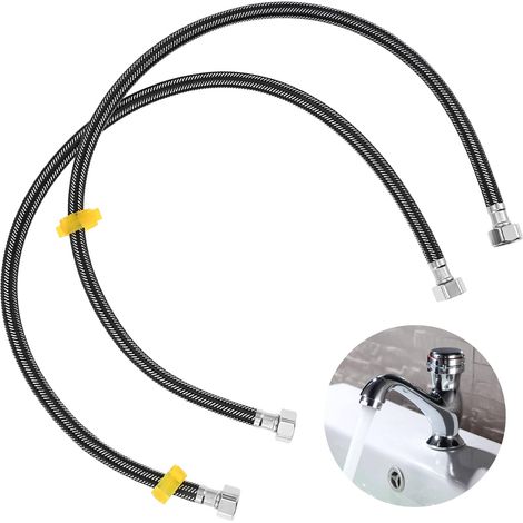 Lot de 2 raccords de tuyau flexible, en acier inoxydable G1/2" x G1/2", tuyau blindé, tuyau flexible pour robinet, mitigeur (80 cm) (1/5)