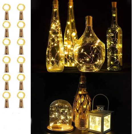 Lichterkette für Flaschen, 12 LED-Flaschenlichter, batteriebetriebene Flaschenlampen, 2 m Kupferdrahtlichter für Weihnachtsfeiern, Hochzeiten, Indoor-DIY-Dekoration (Warmweiß) (1/5)