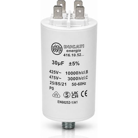 Condensateur Permanent Double Faston pour Moteur Monophasé – 425 à 475 V AC - 30 uF - (1/5)