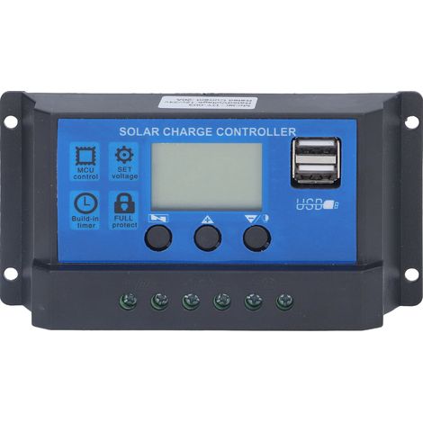 Régulateur de charge solaire LCD 20A 12V 24V, identification automatique, double port USB intelligent 5V, pour panneaux solaires (1/5)