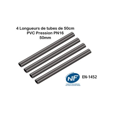 Lot de 4 Barres Tuyau Rigide Tube PVC Pression PN16 50mm : Longueur 50cm / Piscine et bassins