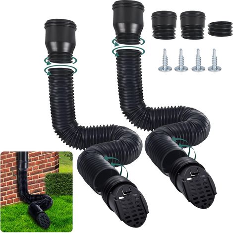 Rallonge Gouttiere Flexible, Extension de Gouttière Ronde pour 80/100 mm Descente avec Grille de Drainage, Tuyau Gouttière Souple, 47-150 cm, Accessoires pour Gouttières (Noir, 2 Pièces) (1/5)