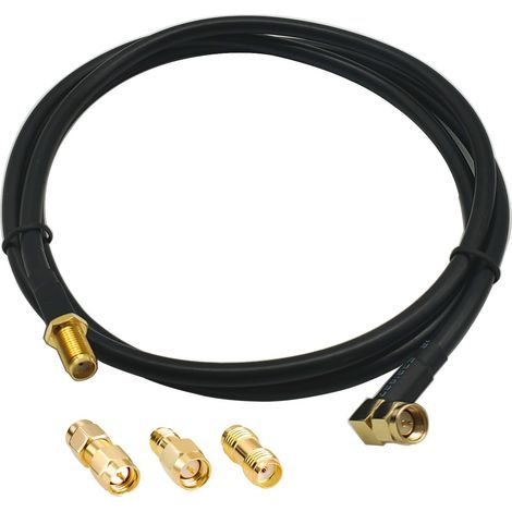Adaptateur SMA Mâle-Femelle, RG58 Câble Coaxial RF 1m, Rallonge Antenne WLAN, Câble d'Extension pour Antenne Male/Femelle (50 Ohm) + 3 Pièces Adaptateurs Coaxiaux RF (1/5)