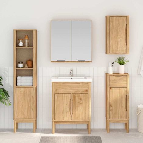 vidaXL Bathroom Wall Cabinet with Door FLORO Wax Brown 35 x 30 x 60 cm
