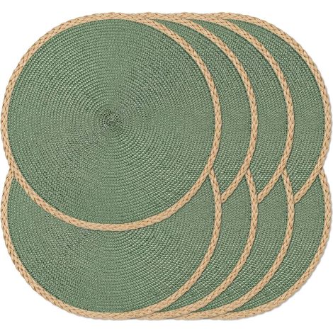 Set mit 8 runden, geflochtenen Platzsets, 38 cm Durchmesser, waschbar, leicht zu reinigen, hitzebeständig, Dekoration für Feste, drinnen und draußen, für den täglichen Gebrauch (Rand)
