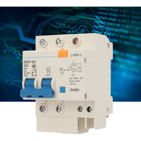 Leitungsschutzschalter DZ47LE-63 C63 2P 400 V 63 A, DIN-Schienenmontage, 4500 A Abschaltvermögen (1/5)